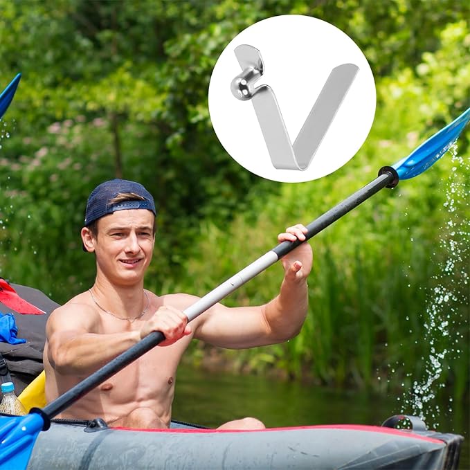 HARFINGTON Single Button Kayak Paddle Snap Spring Clip Spring Steel V-Shaped Hollow Lift Telescopic Locking Tube Pole Clips for Tent Camping