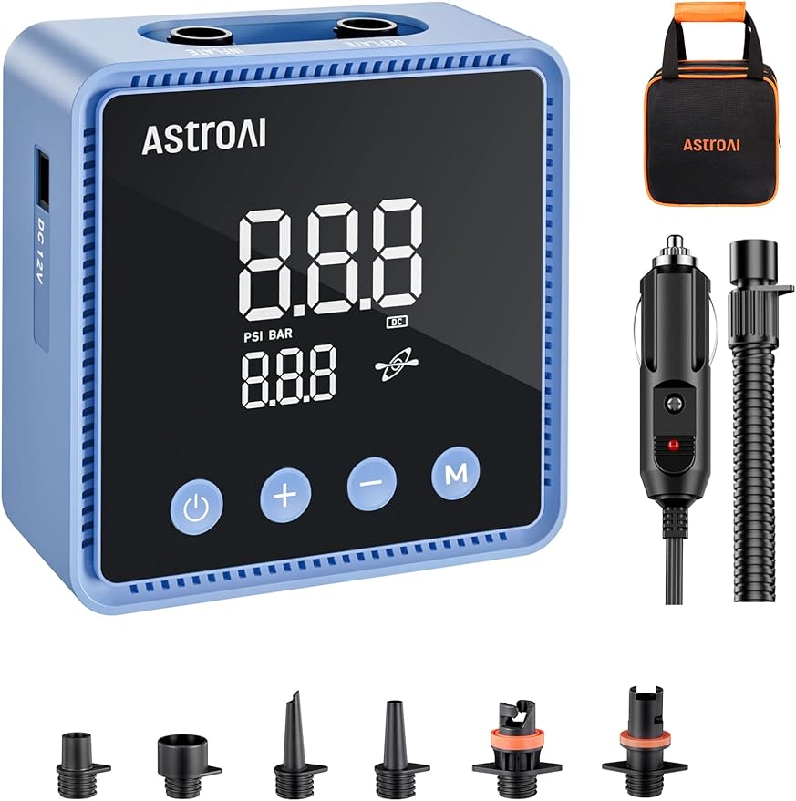 AstroAI P2 Paddle Board Pump 20PSI 12V DC Car Connector Portable,SUP Pump for Paddleboard, Air Pump with Auto-Off, Deflation Function for Paddle Board, Kayaks and Boats