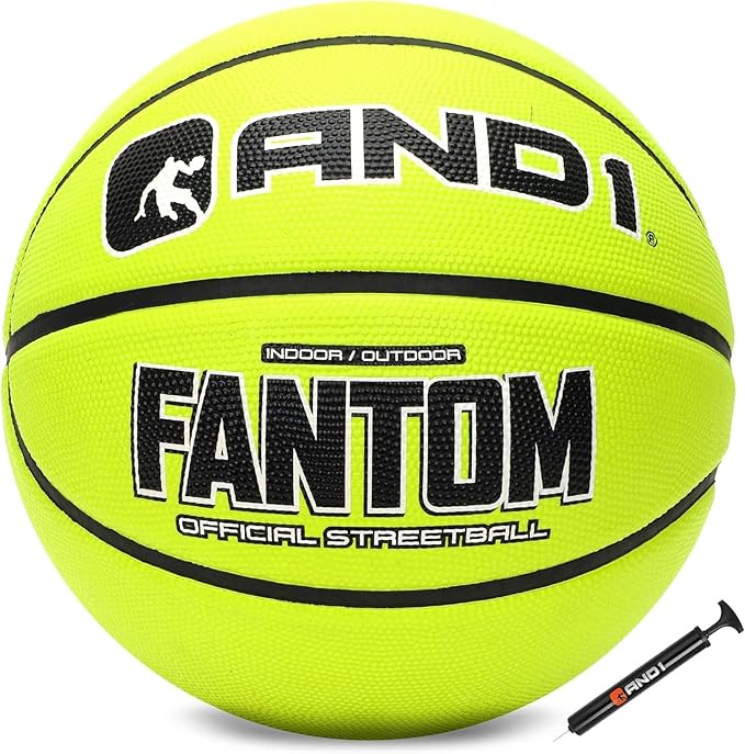 AND1 Fantom Rubber Basketball: Official Regulation Size 7 (29.5 inches) Rubber Basketball - Deep Channel Construction Streetball, Made for Indoor Outdoor Basketball Games