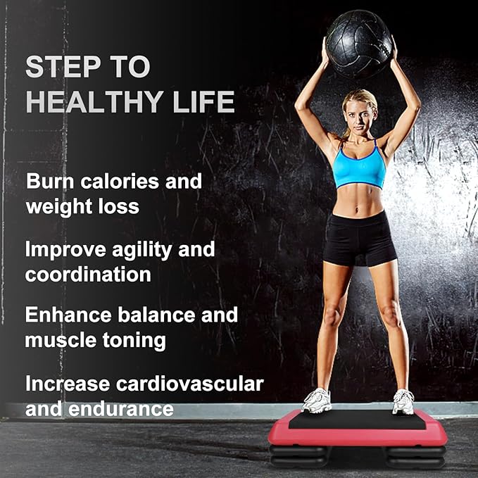 Exercise Workout Aerobic Step Platform Trainer, 28.5" Aerobic Stepper with 4"-6"-8" Adjustable Height Risers