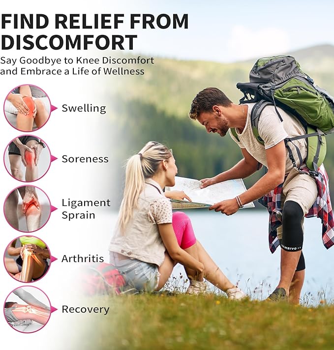 CAMBIVO Elite Motion Series Knee Brace for Women and Men (2 Pack), Ultra-Thin Lightweight Knee Compression Sleeve with Reflective Design for Pain Relief, Running, Workouts, Daily Use (Hot Pink, Large)