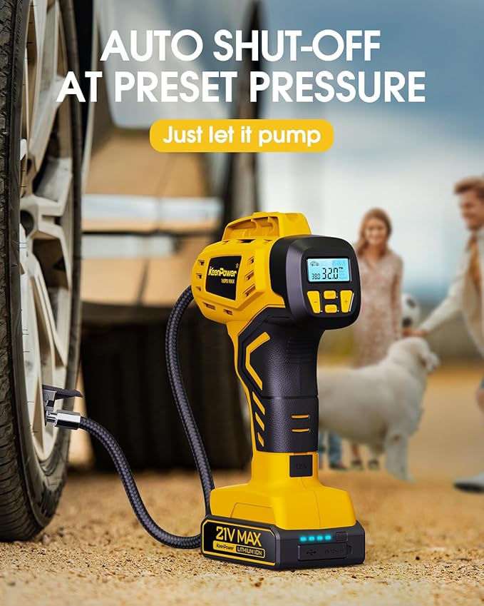 Tire Inflator Portable Air Compressor - 2X Faster - 21V Rechargeable Battery Powered Handheld 160PSI Tire Inflator, Dual Power Supply Modes, Air Pump for Car Motorcycle E-Bike