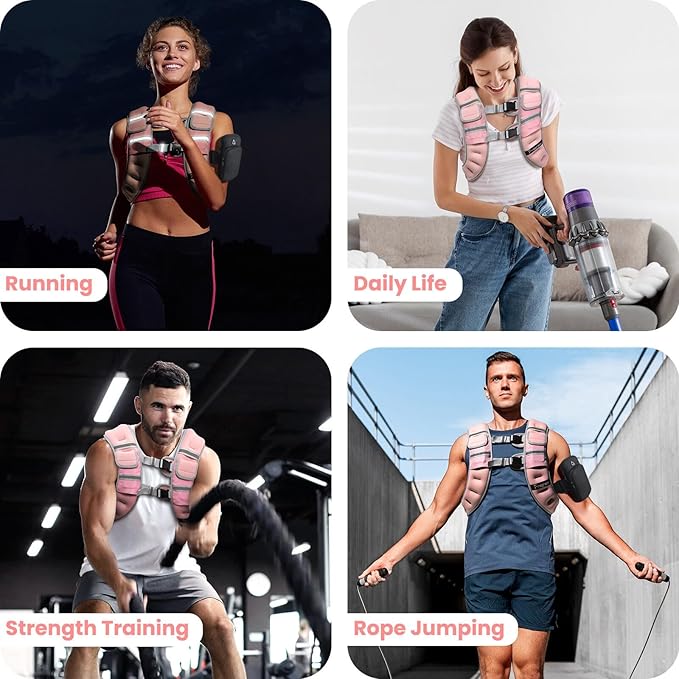 Fragraim Adjustable Weighted Vest for Women Men, 8-12lb/14-18lb/20-24lb/26-30lb Weight Vest with 4 Removable Iron Weights, Phone Holder and Back Pocket, Vest for Walking,Strength Training, Running