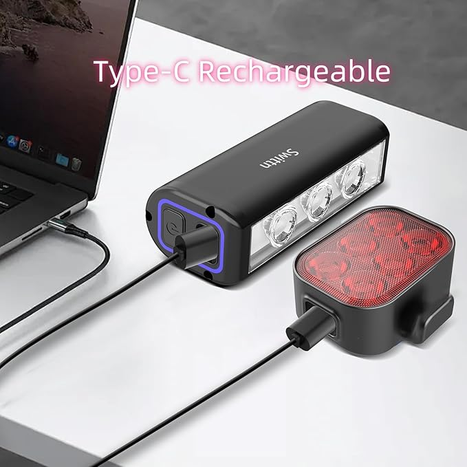 1200 Lumens Bike Lights for Night Riding,Headlight Runtime 10 Hours,Taillight Runtime 16 Hours,Type-C Rechargeable Bicycle Lights Front and Back,4+5 Light Modes