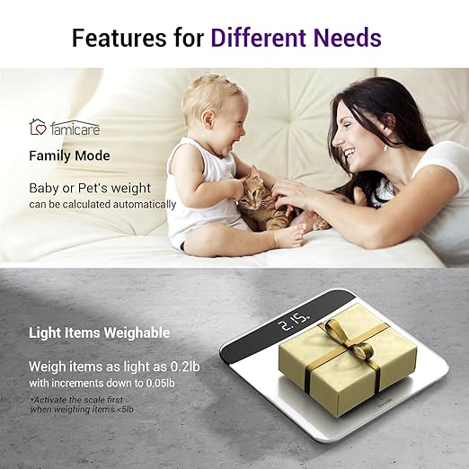 Ovutek Scale for Body Weight, Highly Accurate 450lb Digital Bathroom Scales for People, Automatic Weighing Machine for Baby, Pet, Light Items, Large LED, Sturdy and Durable Base, White