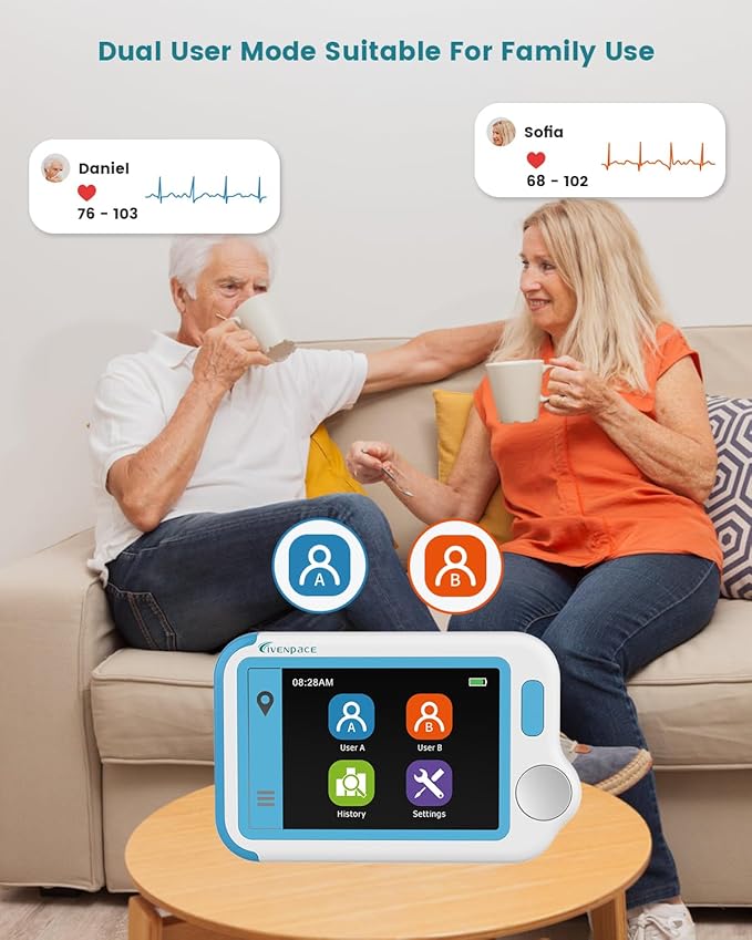 Home Heart Health Monitor, Portable Heart Rate Device with Electrode Pads, Stand-Alone Machine Compatible with Smartphone and PC