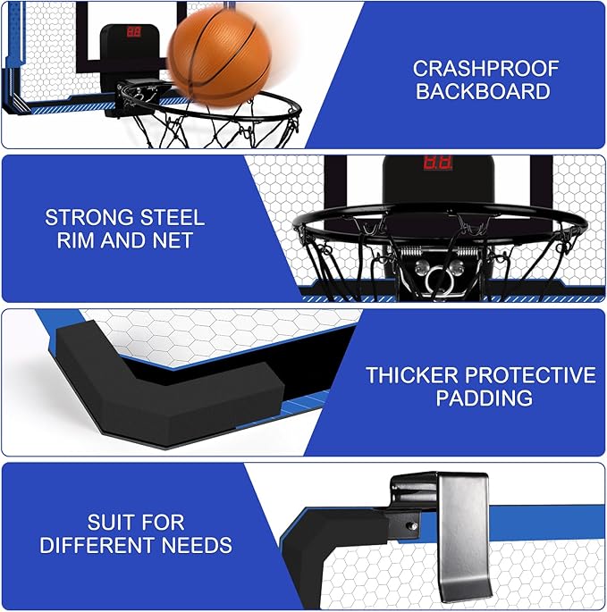 Indoor Mini Basketball Hoop with Electronic Scoreboard - Over The Door Basketball Hoop with 3 Balls, Mini Hoop Door & Wall Office Bedroom Score Basketball Hoop for Kids and Adults