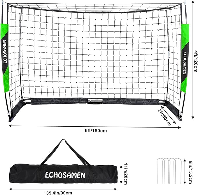 12X6FT/6X4FT Soccer Goal, Portable Soccer Goals for Backyard, Easy to Carry, Easy to Install, Comes with 1 Carry Bag, 4 Ground Nails, Youth and Adult Training Equipment.
