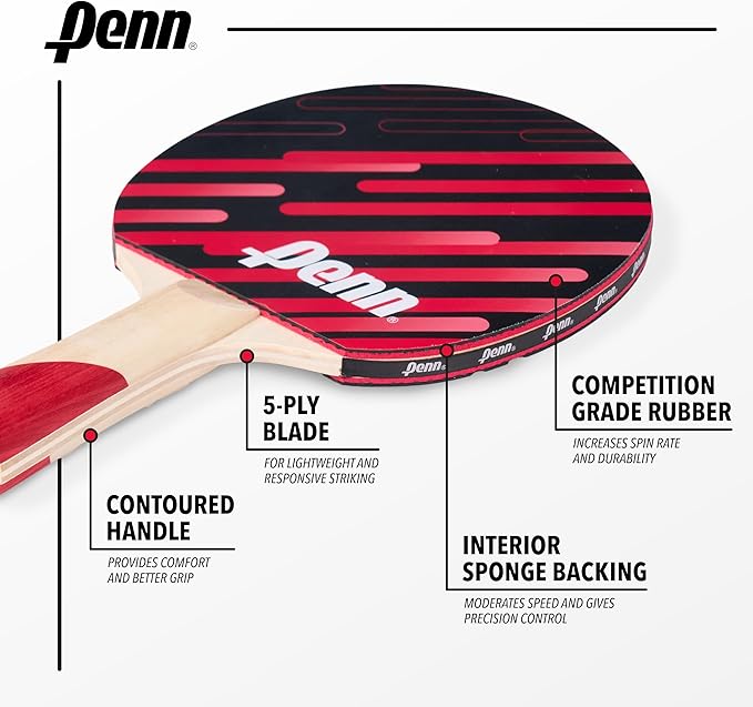 Penn 2-Player Table Tennis Paddle Set - Includes Two 3.0 Paddles, Three 3-Star ping Pong Balls, and Storage Pouch