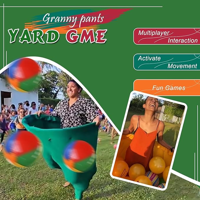 Granny Pants Yard Game, Oversized Giant Stretchy Pants Outdoor Game with Inflatable Ball & Bicycle Pump, for Birthdays, BBQs, Beach and Backyard Games