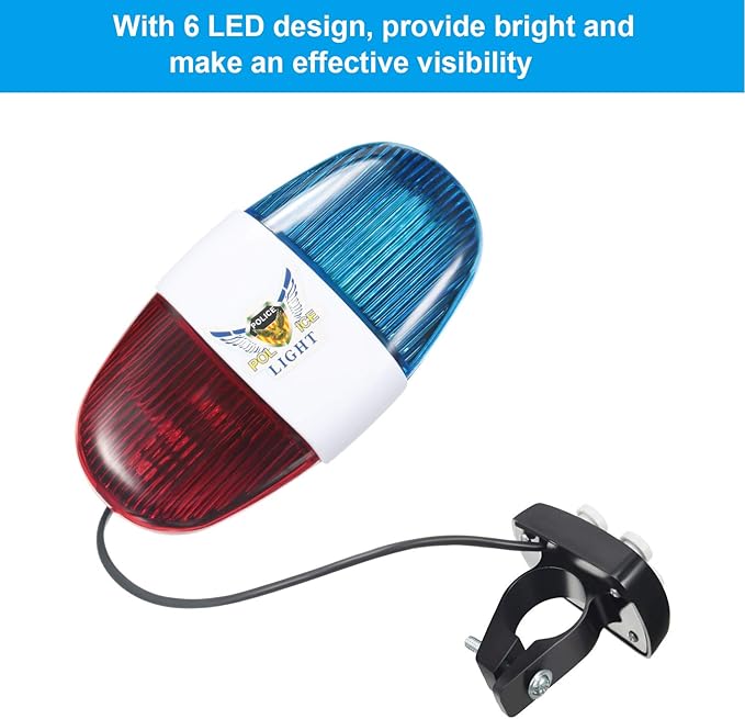 2 Pieces Bike Police Sound Lights LED Sounds Trumpet Bike Horn Police Siren Warning Safety Bicycle LED Light Waterproof