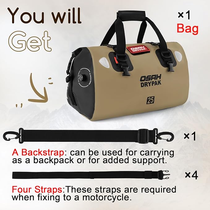 Waterproof Duffel Bag - Motorcycle Dry Bag Tail Bag with Large Storage Space, Waterproof Luggage Duffle Bags with Outer Mesh Zipper Pocket for Camping, Kayaking, Fishing & Traveling