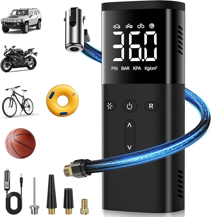 Tire Inflator Portable Air Compressor, 150PSI Auto Air Pump for Car Tires, Auto Tire Pump for Car Tires, Motorcycle, Bicycle, Electric Pump with LED Light & Digital Pressure Gauge