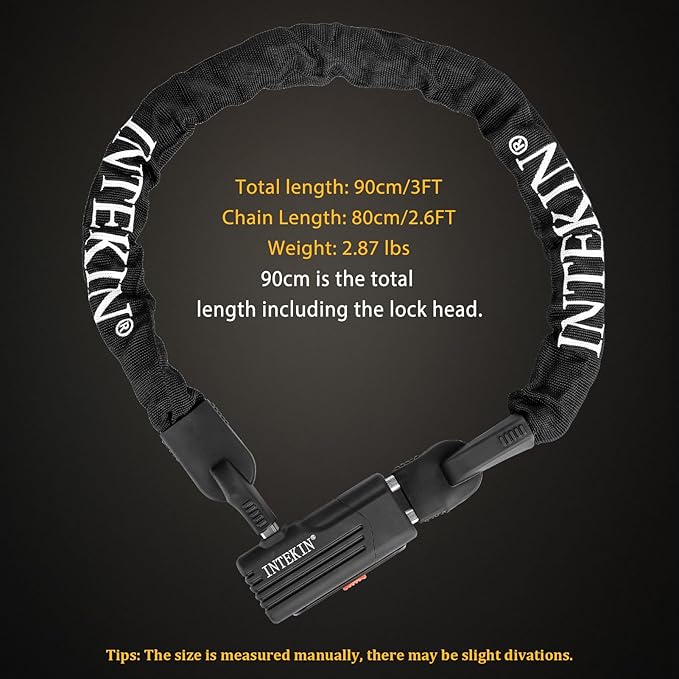 Bike Chain Lock 3FT/4FT/5FT Heavy Duty Bike Lock Anti-Theft Bicycle Chain Lock 8mm/10mm Thicker Bicycle Lock Chain Bike Lock with 3 Keys for Bike, Motorcycle