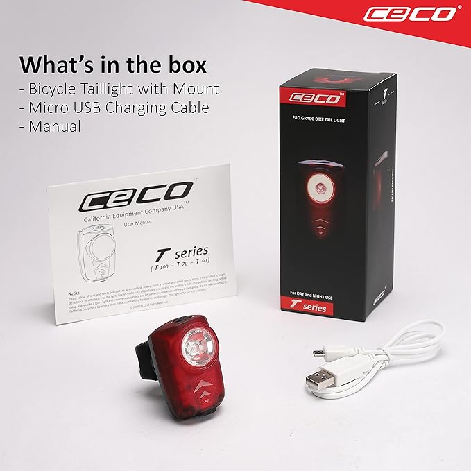 CECO-USA: 150 Lumen Super Bright USB Rechargeable Bike Tail Light - IP67 Waterproof, FL-1 Impact Resistant - Pro Grade Quality Bike Tail Light - Red Bicycle Back Light