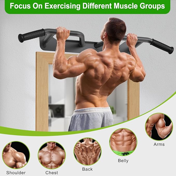 SELEWARE Heavy Duty Wall Mounted Doorway Pull Up Bar Multifunctional Joist Mount Chin Up Bar with Resistance Band Hooks & Ball Finger Training, Fully Welded Steel Construction Support to 600LBS