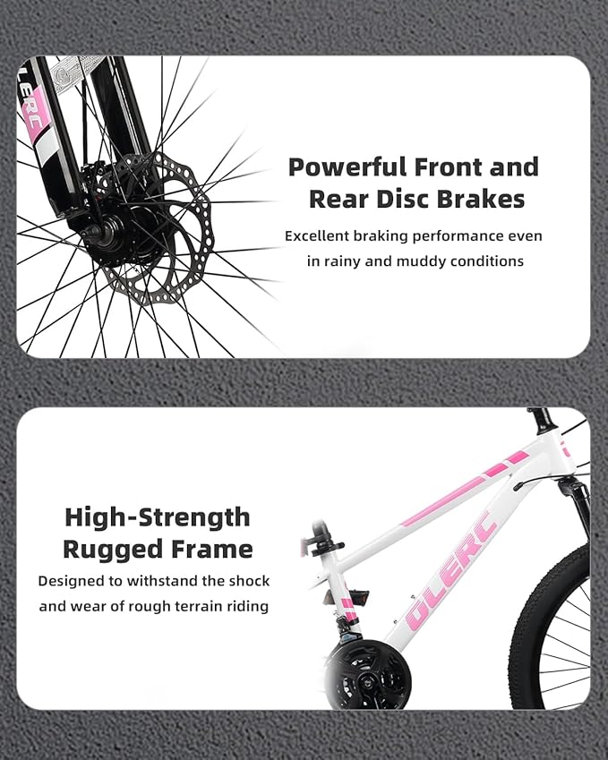 Glerc 20 24 Inch Kids Bike, Kids Mountain Bike for Boys and Girls Ages 6-14, 21-Speed Skyline Bicycle with Front Suspension and Disc Brakes, Multiple Colors