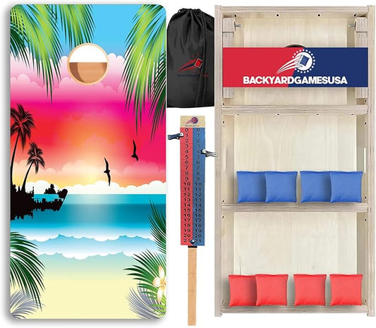 CornholeGamesUSA Pro Cornhole Boards Set | Made in USA | 3/4 Baltic Birch | No Bounce | Triple Thick Legs | Two Brace & Handles, Tournament 2x4 Regulation Set with Score Tower & Cornhole Bags