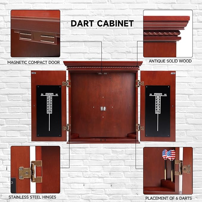 GSE Games & Sports Expert Professional Solid Wood Classic Official Size Dartboard Cabinet with Dart Scoreboard for Game Room. Dartboard & Darts Not Included