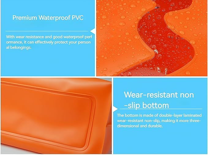 Small Dry Bags Waterproof,Orange,PVC Material Suitable for Beach Activities,Kayaking,Boating,Camping and More