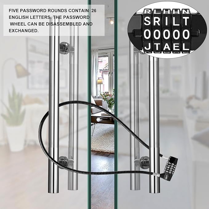 5-Word Resettable Combination Lock, Letter Lock- Home Security Padlock with 8mm Anti-Theft Cable for Garden Gates, Glass Doors, Pool, Refrigerator,Bikes, Gates, Storage (30''(Locking Span 14''))