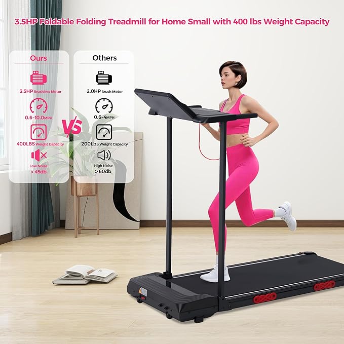 Portable Walking Pad Treadmill with Handle Bar, Foldable Folding Walking Pads Treadmills for Home with Handles