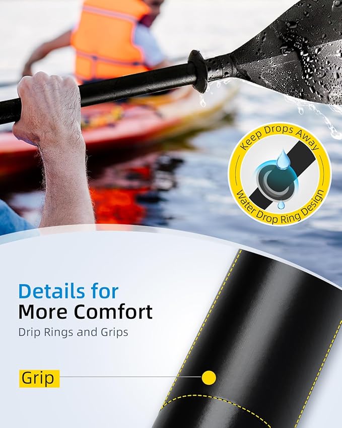 OCEANBROAD Kayak Paddle 86in/218cm, 90.5in/230cm Alloy Shaft 2-Piece Floatable Kayak Oar for Kayaking Canoeing Boating