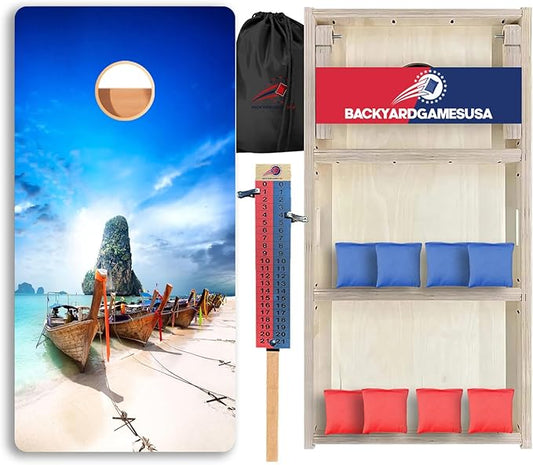 CornholeGamesUSA Pro Cornhole Boards Set | Made in USA | 3/4 Baltic Birch | No Bounce | Triple Thick Legs | Two Brace & Handles, Tournament 2x4 Regulation Set with Score Tower & Cornhole Bags