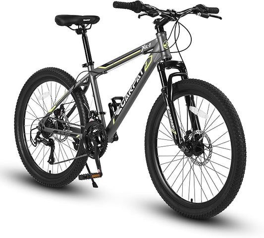 Ecarpat 24/26/27.5 Inch Mountain Bike, Dual/Front Suspension Mens Mountain Bike with 21 Speeds High-Carbon Steel Frame and Disc/V Brakes, Adult Sport Bicycle for Trail Snow Commuter City Road