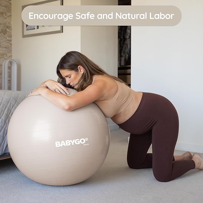 BABYGO Birthing Ball - Pregnancy Yoga Labor & Exercise Ball & Book Set Trimester Targeting, Maternity Physio, Birth & Recovery Plan Included Anti Burst Eco Friendly