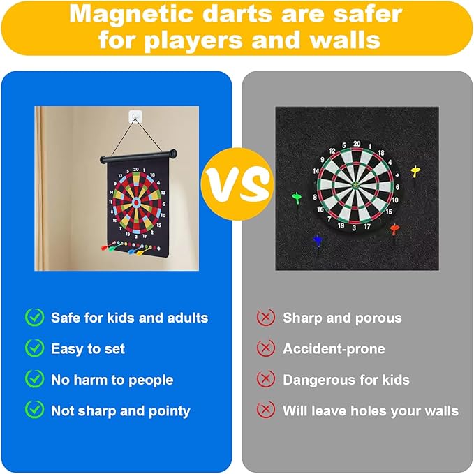 Magnetic Dart Board with 24pcs Darts,Indoor Outdoor Dart Game for Kids and Adults，2in1 Rollup Safe Dart Flights Toys Set for 3-12 Year Old Boys Girls Christmas Birthday Gifts