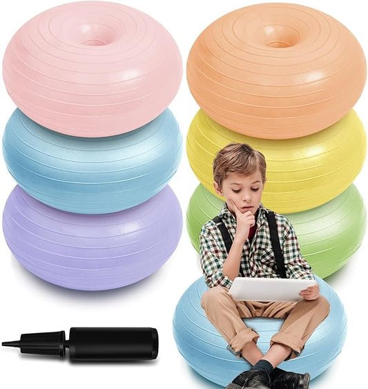 Lewtemi 6 Pcs Flexible Seating for Classroom Elementary 20 Inch Yoga Ball Chairs Large Inflatable Donut Exercise Ball Chair Stability Balance Trainer with Inflator for Kids Student(Macaron Color)