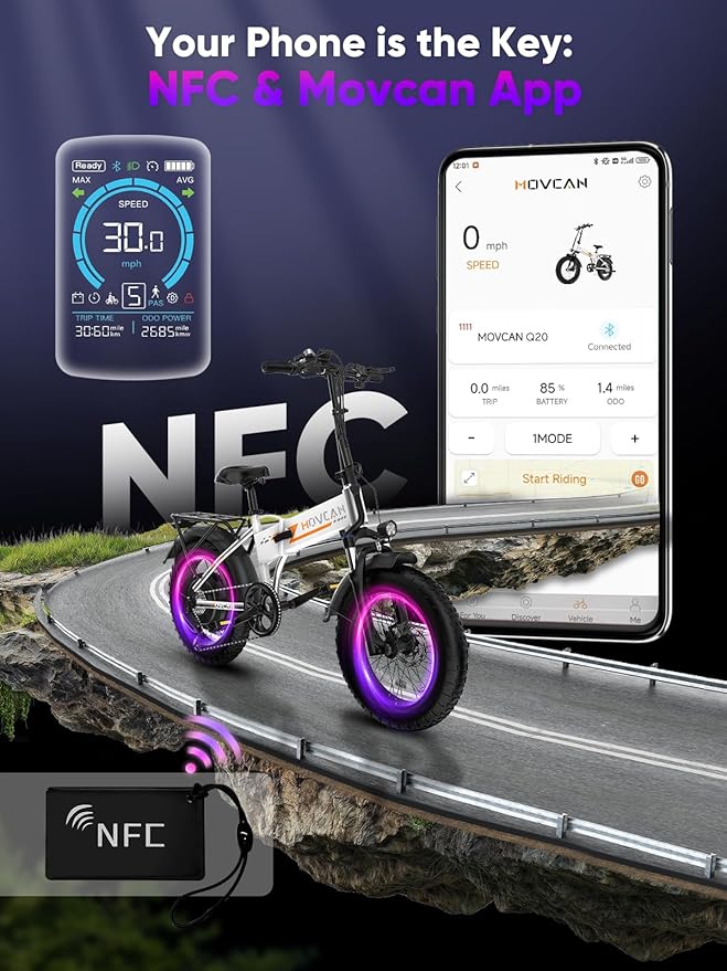 Q20 Folding Electric Bike, 52V 15.6Ah Removable Concealed Battery 20” Fat Tire Dirt Bike,1500W Motor 30 MPH Top Speed E Bikes, 7 Speed Dual Hydraulic Brake Electric Bikes for Adults