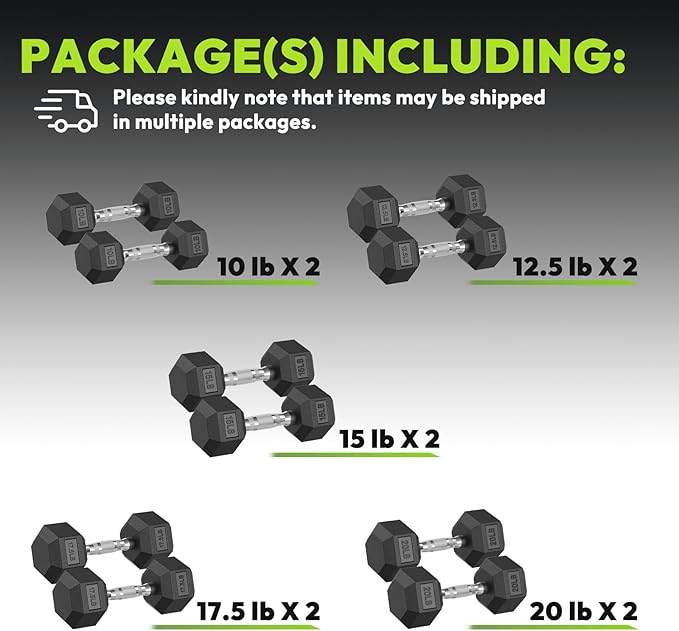 Hex Dumbbell 45-480 lb Set, Rubber Encased Exercise & Fitness Dumbbells for Home Gym, Hand Weights for Strength Training