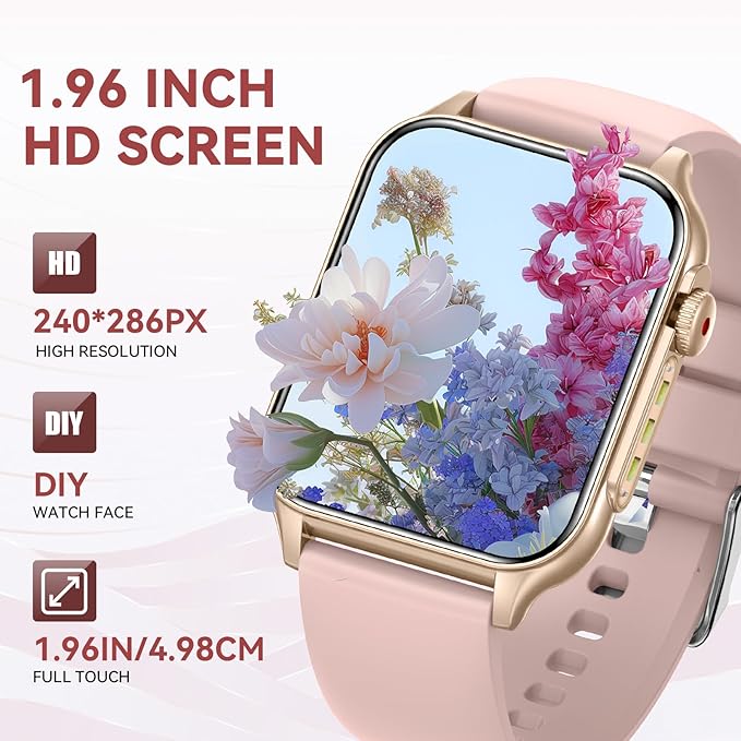 Smart Watches for Women (Answer/Make Call) with LED Flashlight, 1.96" HD Touch Screen Fitness Tracker with Heart Rate Sleep Monitor, Waterproof Smartwatch with 100+ Sports Modes