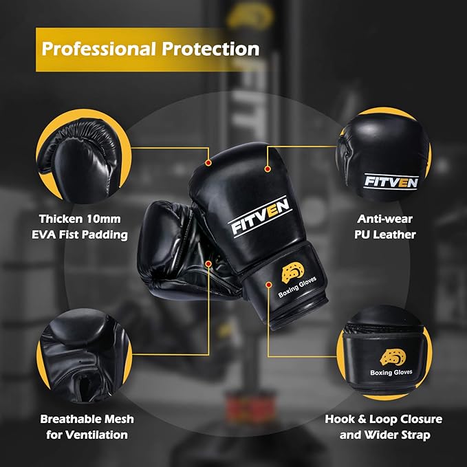 FITVEN Freestanding Punching Bag with Boxing Gloves Heavy Boxing Bag with Suction Cup Base - Men Stand Kickboxing Bag