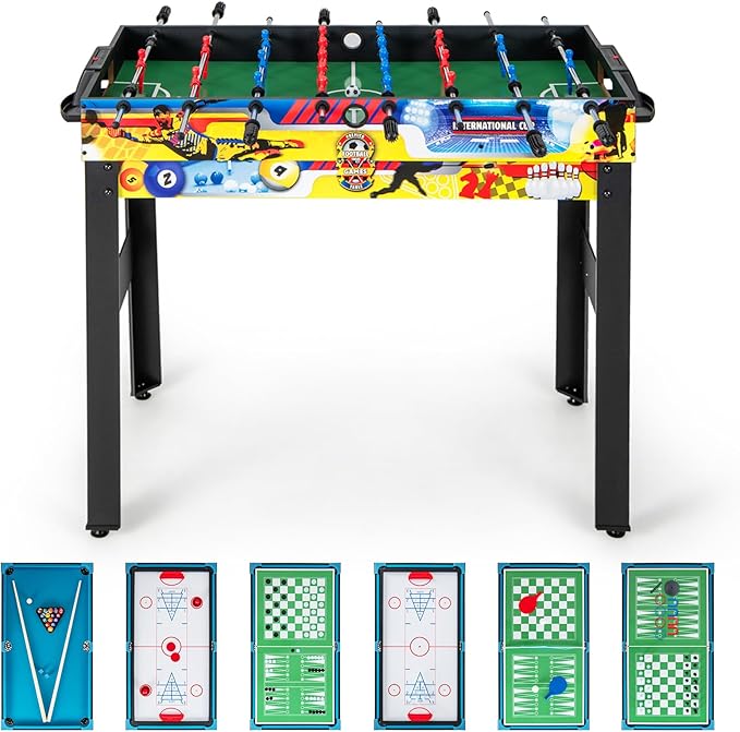 GYMAX 12 in 1 Multi Game Table, 48" Combo Game Table w/Billiards, Foosball, Ping Pong, Hockey, Shuffleboard, Bowling, Chess, Checkers, Backgammon and More for Party, Game Room, Family Night