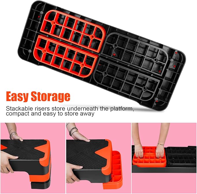 Exercise Workout Aerobic Step Platform Trainer, 27" Aerobic Stepper with 4"-6"-8" Adjustable Height Risers