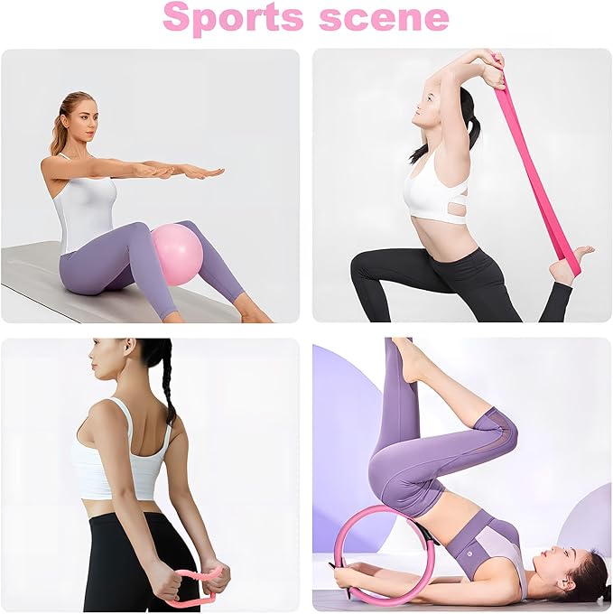 Pilates Ring Circle Set 13 Pcs Exercise Equipment Accessories for Women Workouts Pilates Ball Stretching Strap Magic Circle Yoga Ring Gym Back Bag Resistance Band Anti Slip Socks