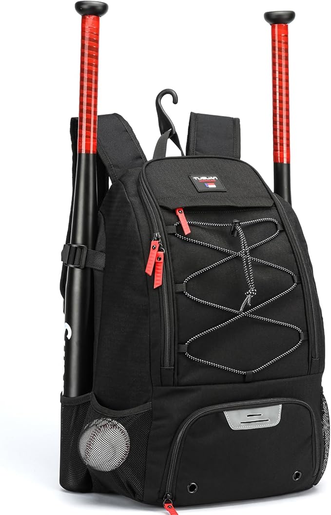 TUGUAN Baseball Bags for Adults Mens with Fence Hook, Laptop Compartment, Shoes Compartment & Glove Holder Portable Youth Boys Softball Backpack Coaches Catchers Team Equipment Gear Bags