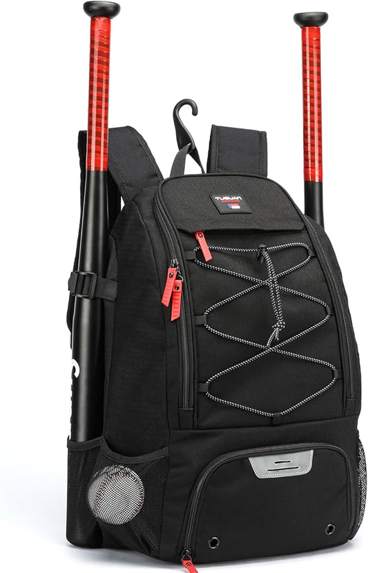 TUGUAN Baseball Bags for Adults Mens with Fence Hook, Laptop Compartment, Shoes Compartment & Glove Holder Portable Youth Boys Softball Backpack Coaches Catchers Team Equipment Gear Bags