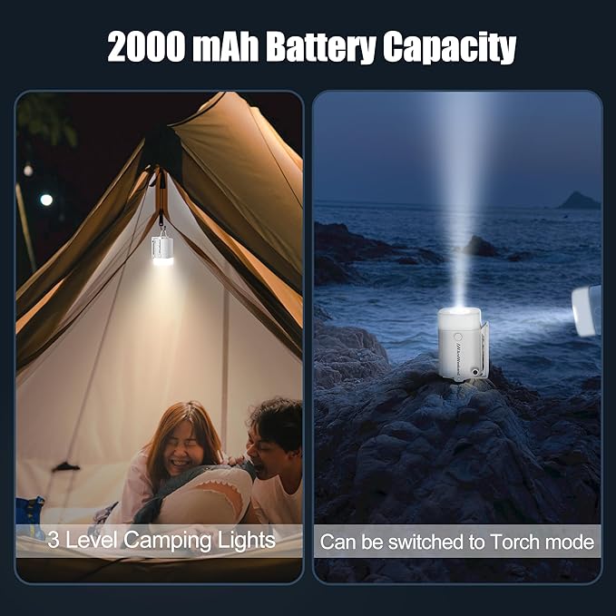 THE WEEKEND Portable Air Pump for Inflatables with Camping Lantern,3kPa Tiny Air Mattress Pump with 2000mAh Rechargeable Battery,Inflate Deflate for Sleeping Pads Pool Floats Inflatable Toys(White)