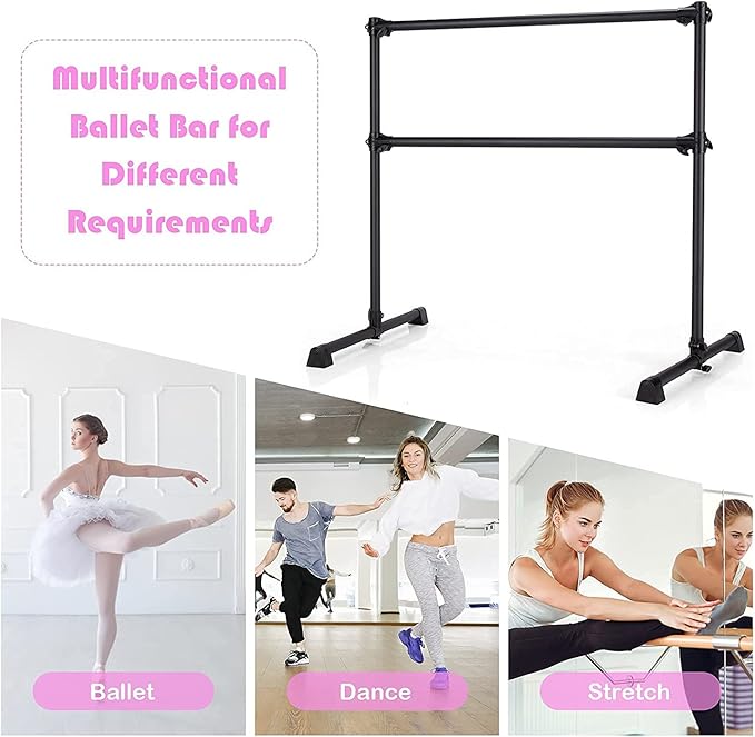 Costzon Portable Ballet Barre, 4FT Adjustable Double Freestanding Ballet Bar w/Anti-Skid Pad, Stable Base, Heavy-Duty Dancing Stretching Bar for Home, Fitness, Ballet