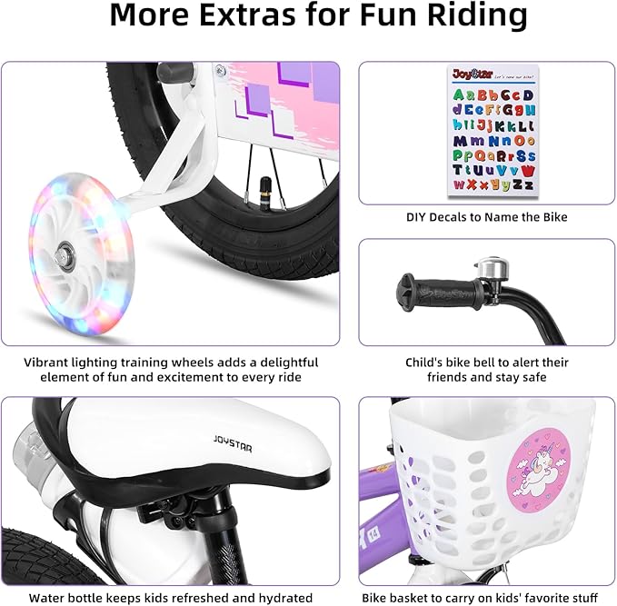 JOYSTAR Pluto 12 14 16 18 20 Inch Kids Bike with Light Up Training Wheels, Kids' Bicycle for Boys Girls Age 3-12 Years, Children Bikes, Multiple Colors