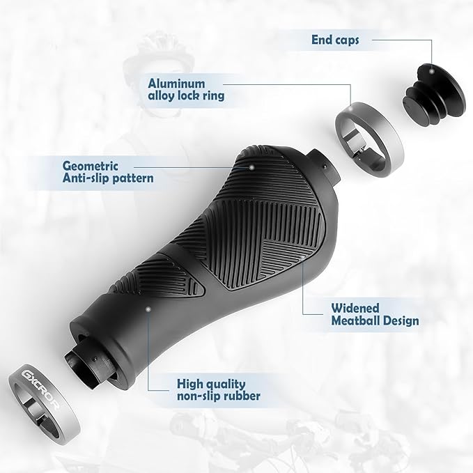 GXCROR Ergonomic Bike Handlebar Grips, Double Lock, Non-Slip Rubber, Universal 22.2mm, for MTB E-Bike