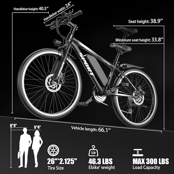 G26 Electric Bike for Adults, 26" Electric Mountain Bike with 750W Peak Brushless Motor, Max 35-45 Miles 25MPH Electric Bicycles, Removable Battery, Ebike for Adults 7-Speed, LCD Display
