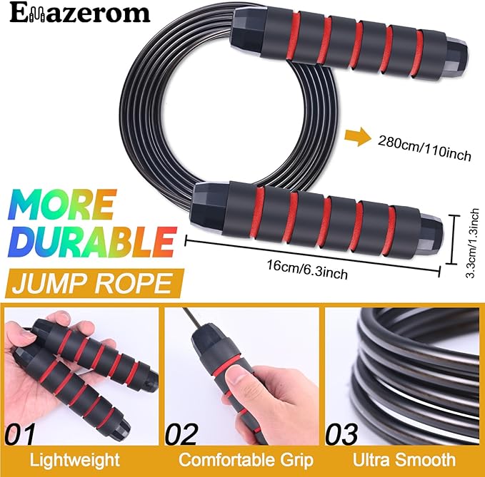 Jump Rope for Women Men Kids, Adjustable Skipping Rope with Ball Bearings, Professional Jumping Rope with Foam Handles, Tangle-Free Rapid Speed Jump Ropes for Fitness Workout Boxing Exercise