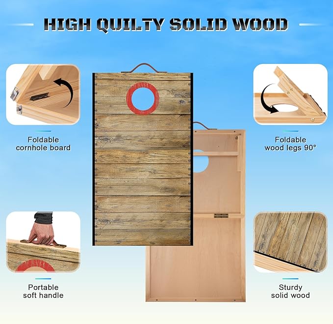 Portable Cornhole Board Set 2 ft x 1 ft Cornhole Set with 6 Bean Bags Foldable Cornhole Game for Kids and Adult Indoor or Outdoor Backyard Corn Hole Toss Games