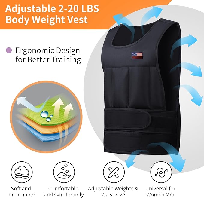 Adjustable Weighted Vest for Men Women,2-20 Lbs Adjustable Weighted Vest with Straps Womens Running Weight Vest for Walking Strength Training Fitness