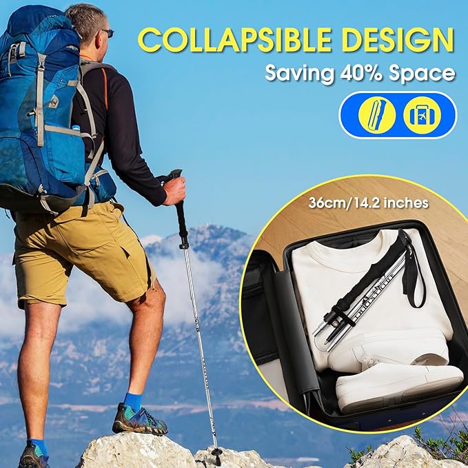 Collapsible Aluminum Single Trekking Pole(1pc) - Lightweight Hiking Stick for Women, Men & Seniors, Adjustable Walking Sticks for Hiking, Camping & Outdoor Activities